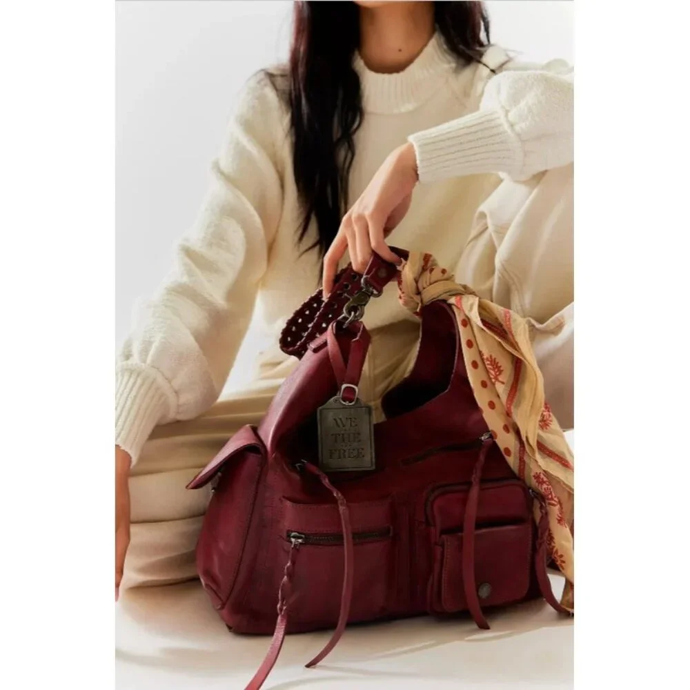 We The Free Free People Ledger Leather Crossbody Bag‎ Purse Crimson Red One Size